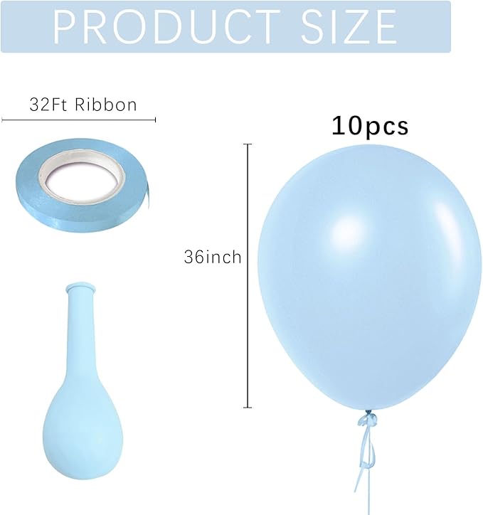 Pastel Blue Latex Party Balloons 10 Pack 36 inch Round Light Blue Balloons for Wedding Baby Shower Gender Reveal Birthday Party Decoration