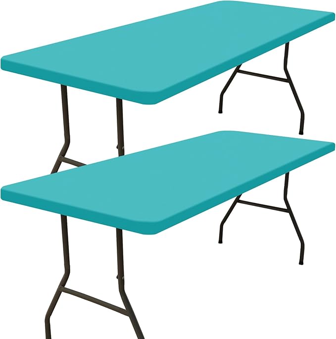 Smiry 2 Pack Rectangle Picnic Table Cloth, Waterproof Elastic Fitted Tablecloths, Washable Polyester Rectangular Patio Table Cover for Camping, Indoor and Outdoor (Turquoise, 30"x72")