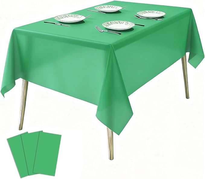 3 Pack Plastic Tablecloths Disposable Plastic Table Covers Table Cloths for BBQ Picnic Birthday Wedding Parties Waterproof Oil-Proof Tablecloth Light Weight Green TableCover 54 x 108 in