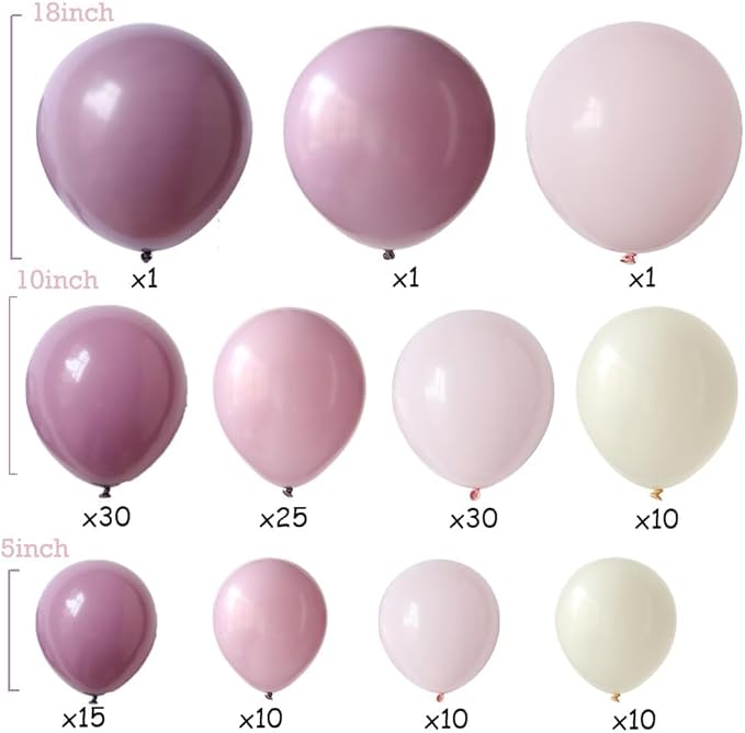 Pink and Purple Balloon Arch Kit 143pcs Dusty Purple Lavender Pastel Macaron Pink Balloons for Girls Birthday Baby Shower Wedding Shower Decorations