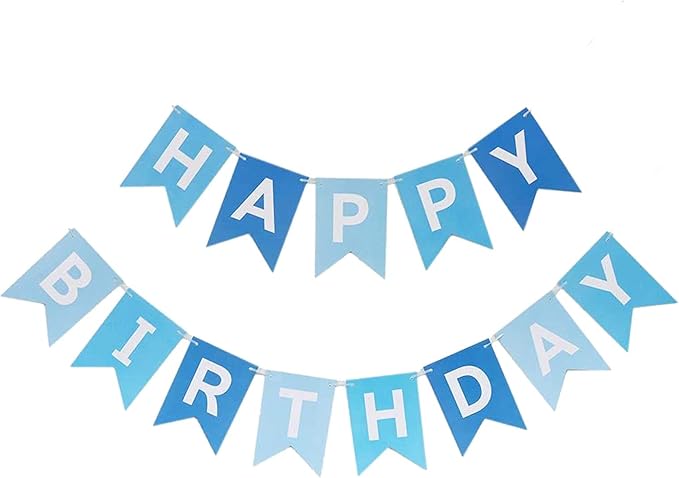 Happy Birthday Gradient Blue Banner Decoration Party Supplies