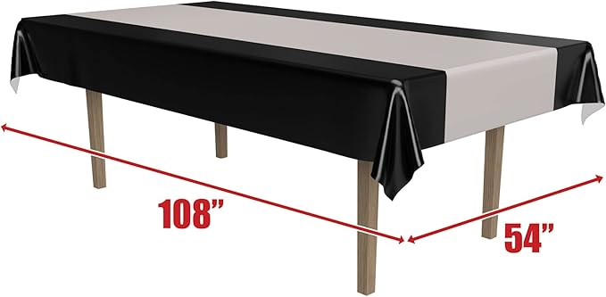 Beistle Sleek Black and Silver Plastic Rectangular Table Cover For Awards Night Theme Graduation Party Supplies Wedding Decorations