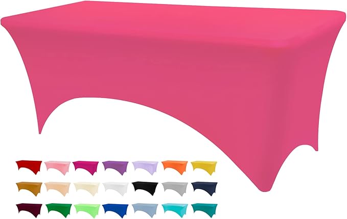 Table Covers for 8 Foot Tables, Fuchsia Washable and Wrinkle Resistant Stretch Tablecloths Rectangle 8ft for Events, Wedding, Banquets, Parties