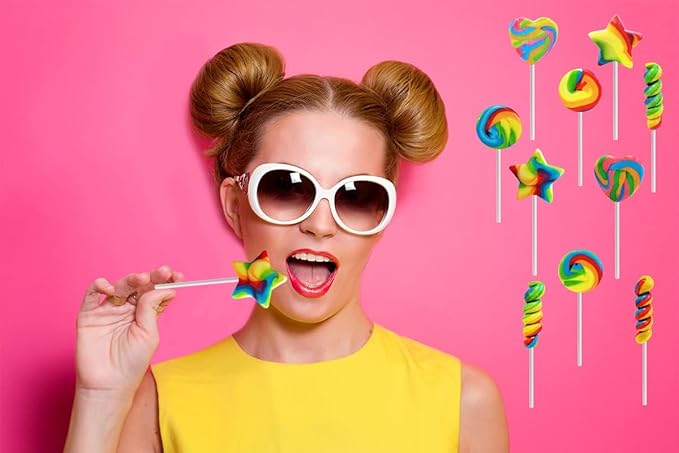 200 Assorted Mini Rainbow Swirl Lollipops and Rings,Assorted Flavors, Great for Birthday Parties, Events, and Goody Bag Fillers, Party Favors, Individually Wrapped Sucker