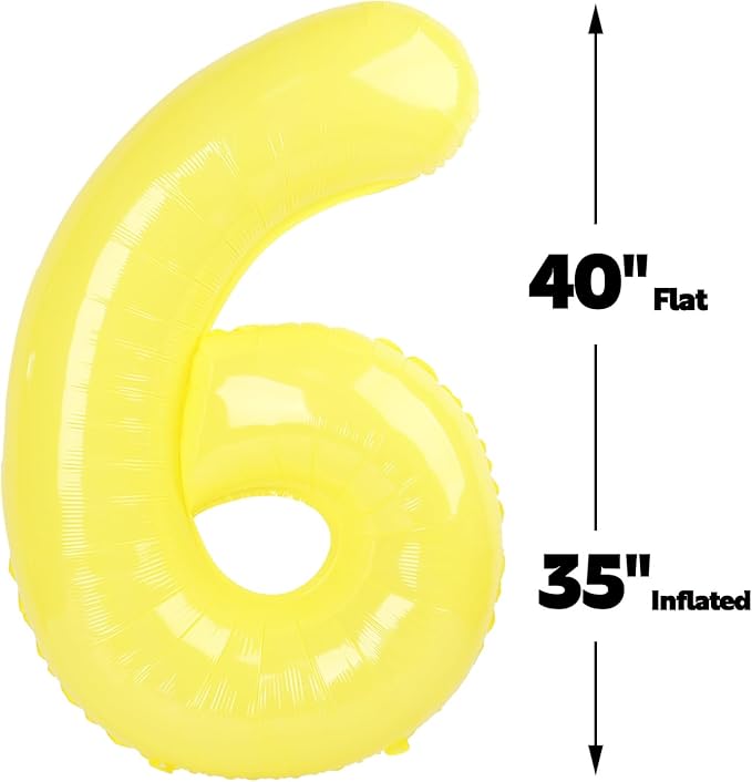 2026 Yellow 40 Inch Mylar Foil Number 6 Balloon, Birthday Balloons for 6 16 Boy Girl Party Decorations Supplies,Yellow Big Helium Balloon Numbers for 26 36 46 60 Men Women Anniversary