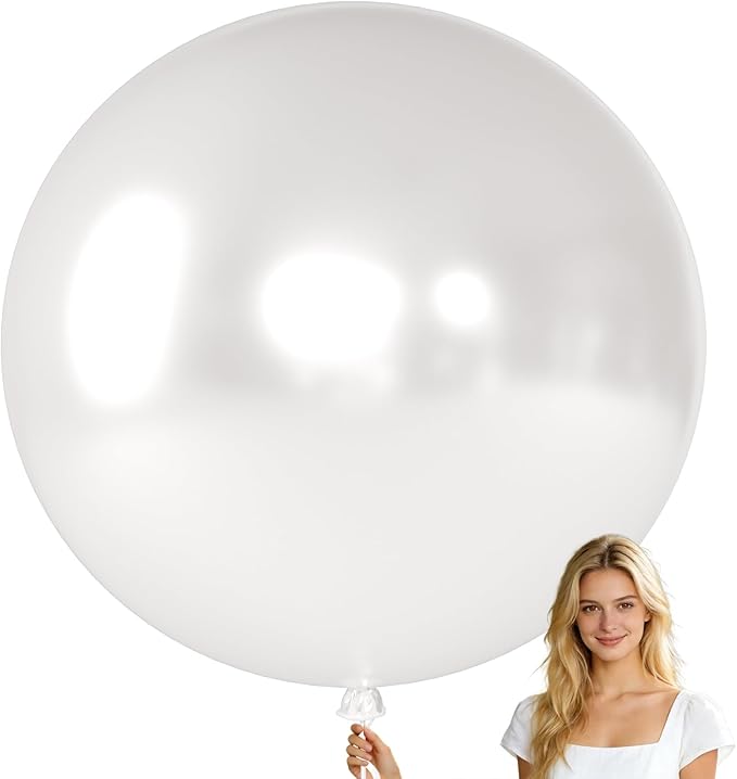 KALOR Pearl White Giant Balloons 36 Inch Large Latex Balloons, 4 Pack Jumbo Round Helium Balloon for Birthday Bridal Shower Wedding Baby Shower Party Decorations