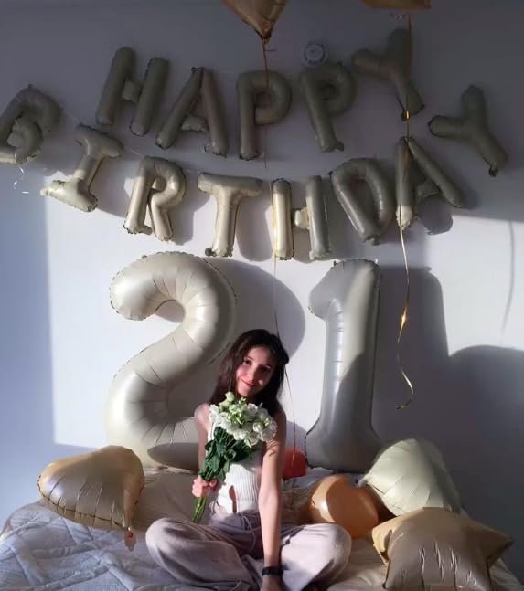 Cream White Number 21 12 Balloon 40 inch, Numbers 21 12 Birthday Balloons for Boy Girl, Cream White Foil 21 Balloon for 21 12 Birthday Party, Anniversary Celebration Decorations