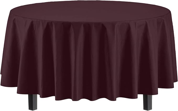 Exquisite Party Solids 6-Pack Premium Plastic Tablecloth 84in. Round Plastic Table Cover - Brown