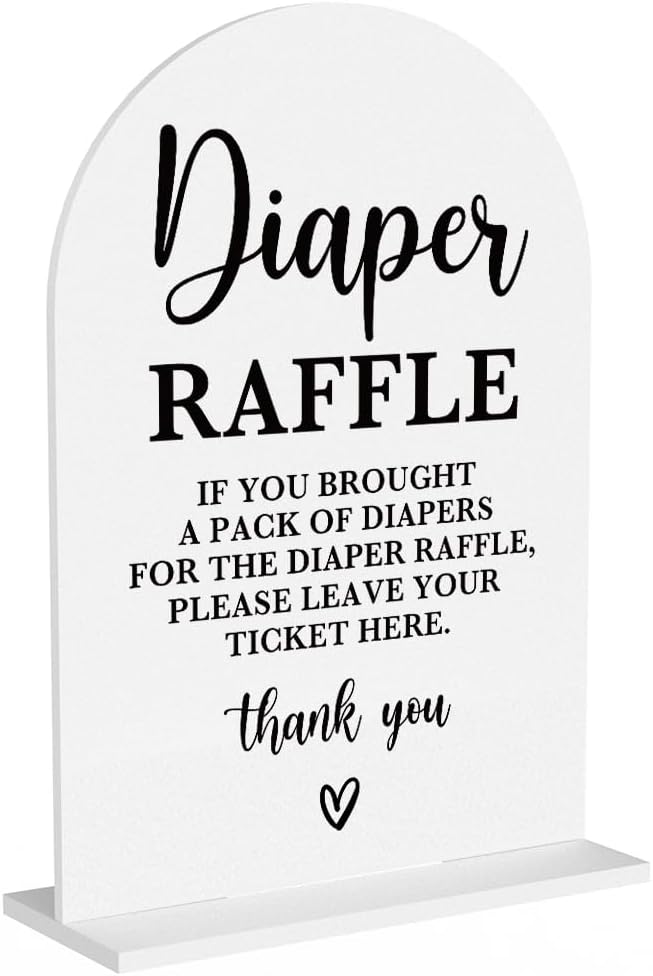Baby in Bloom Shower Decorations, Baby Shower Sign, Newborn Gifts, Diaper Raffle Game Signs, Modern Calligraphy Arched Acrylic Table Top Signs With Stand for Birthday Party Decorations (White)