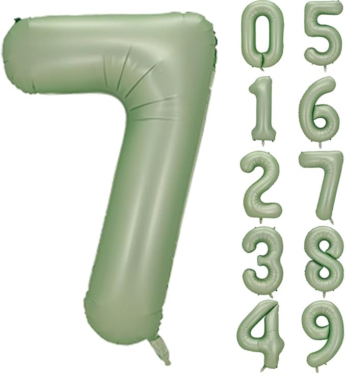 Number 7 Balloon, Large number balloons 40 inch, 7th Birthday Party Decorations 7 Year Old Birthday Sign Decor, Sage Green