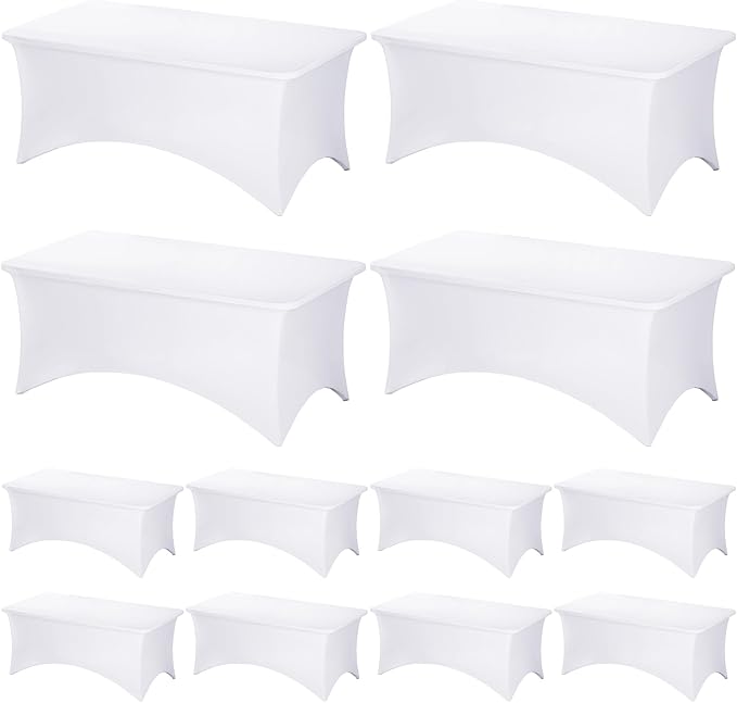 Fixwal 12 Pack White Spandex Rectangular Table Covers, 72"L x 30"W x 30"H, Wedding, Banquet, Party, Events