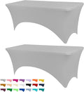 Table Covers for 6 Foot Tables, 2 Pack Sliver Gray Washable and Wrinkle Resistant Stretch Tablecloths Rectangle 6ft for Events, Wedding, Banquets, Parties