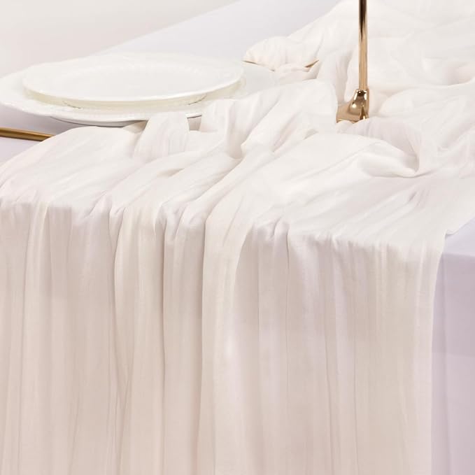 Socomi Ivory White Cheesecloth Table Runner Easter Spring Boho Rustic Gauze 120 inch 10FT Cheese Cloth Runner for Wedding Party Baby Shower Birthday Home Decor Holiday Decorations