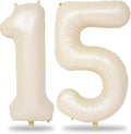 Cream 15 Foil Balloon Numbers, 40 Inch Giant Beige 15th Birthday Balloons for Boys Girls, Neutral Number 1 & 5 Ivory White Helium Balloon for Women Men 15th 51st Anniversary Party Decorations Supplies