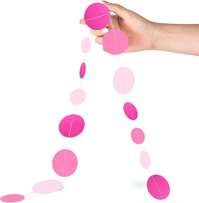 MIAHART 52 Feet Circle Dots Garland Lavender Paper Garland for Birthday Bridal Wedding Baby Shower Christmas Valentine Day Lilac Theme Party Decorations (Pink)