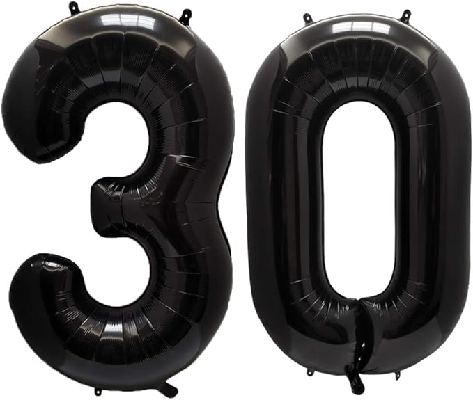 AULE 40 Inch Jumbo Black Foil Mylar Number Balloons for Men Women 30th Birthday Party Decorations 30 Years Old Anniversary Party Supplies