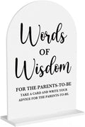 Baby in Bloom Shower Decorations, Baby Shower Sign, Newborn Gifts, Words of Wisdom Game Signs, Modern Calligraphy Arched Acrylic Table Top Signs With Stand for Gender Reveal Party Decoration (White)