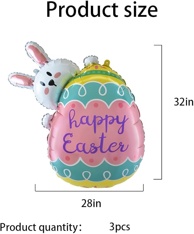 Bunny Eggs Balloons Easter Balloons Rabbit Egg Balloon for Easter Party Decorations Themed Party Bunny Birthday Party Decorations Decor Supplies Party Balloon Set 3pcs