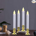 GOOTHY Christmas Window Candles Lights, Automatic Timer LED Flickering Candle Lights with Gold Base (6/18 Hour Timer), 9'' LED Battery Operated Candles for Indoor Table Party Decor- Set of 4