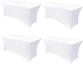 Obstal 8ft Stretch Spandex Table Cover - 4 Pack Universal Rectangular Fitted Tablecloth Protector for Wedding, Banquet and Party, White