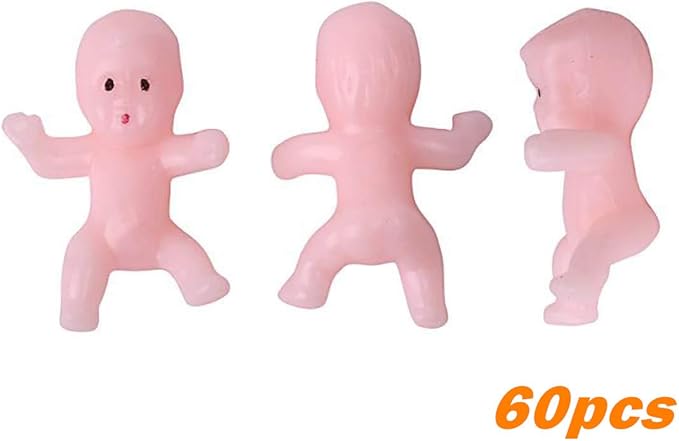 Mini Plastic Babies for Party Favor Decor Party Decorations Baby Shower Party Game Ice Cube Game (1" 60pcs, White)