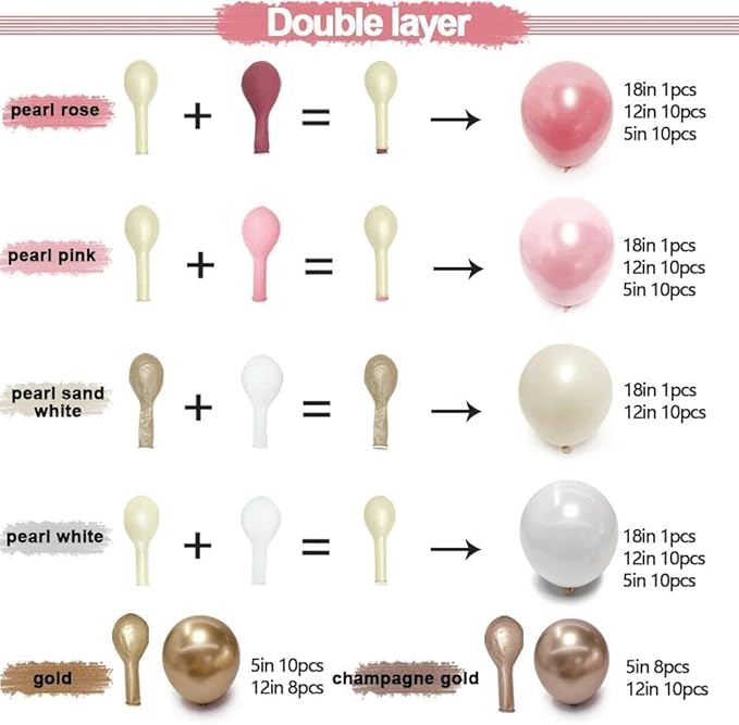 Pearl Pink White Balloon Garland Double Stuffed Pearl White Gold Balloons Blush Dusty Pink Balloon Arch Kit Metallic Gold Balloons For Baby Shower Bridal Wedding Birthday Neutral Party Decoration