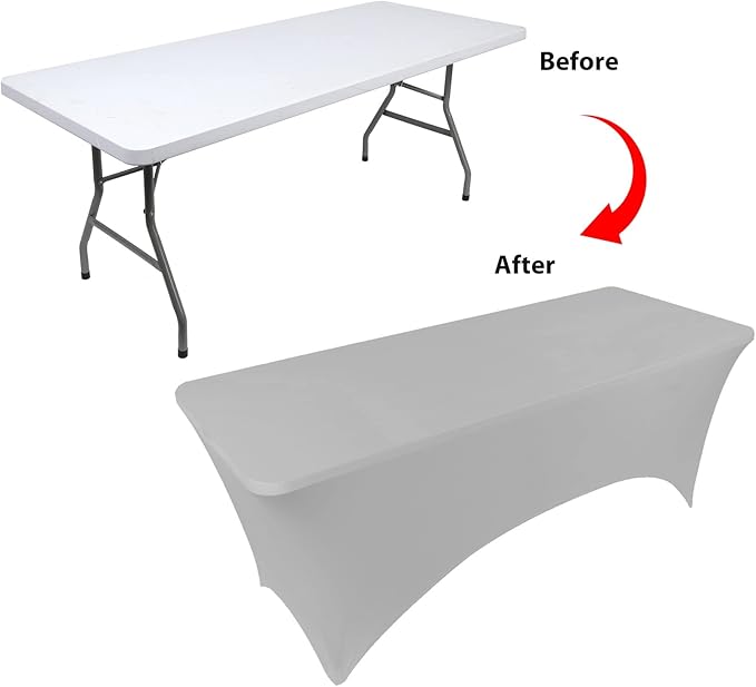 Table Covers for 6 Foot Tables, 2 Pack Sliver Gray Washable and Wrinkle Resistant Stretch Tablecloths Rectangle 6ft for Events, Wedding, Banquets, Parties