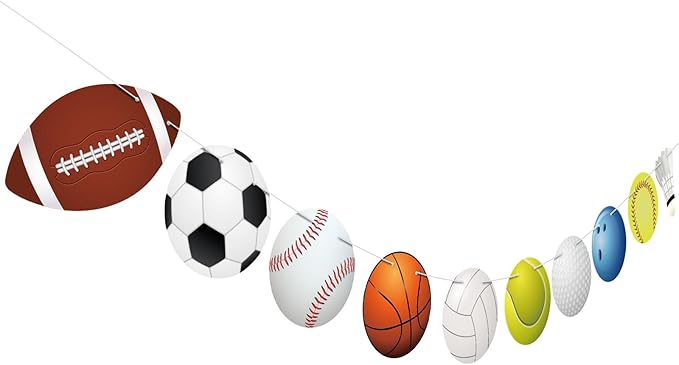 Hooqict Sports Themed Party Decorations Happy Birthday Banner Baseball Football Basketball Golf Soccer Volleyball Softball Party Banner Garland Sign for Sports Birthday Party Decorations Supplies