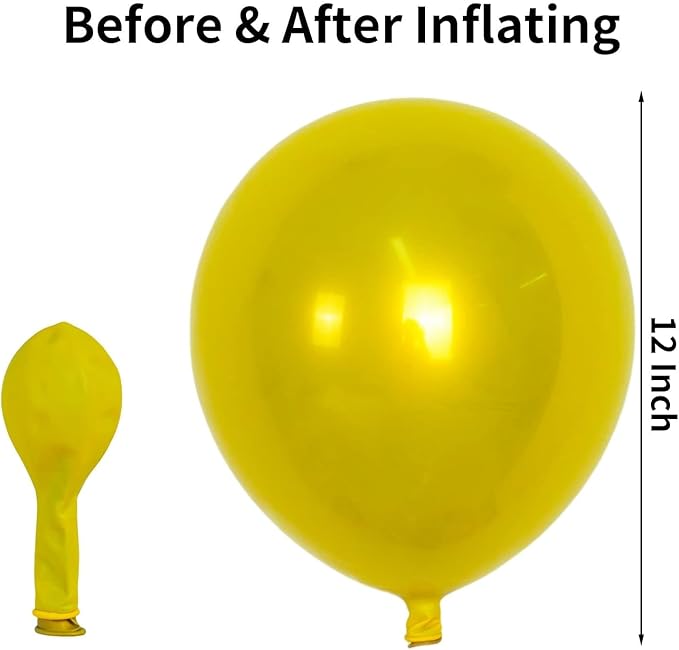 Metallic Yellow Balloons 12 Inch, Double Stuffed Chrome Yellow Balloons, Shiny Thick Chrome Metallic Helium Balloon for Sunflower Easter Birthday Honey Bee Theme Wedding Graduation Party Decorations