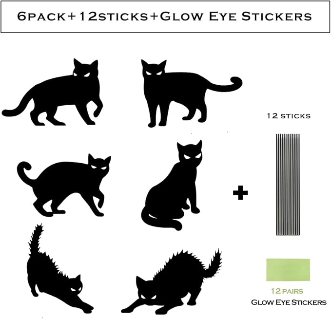 6Pack Halloween Black Cat Decorations Signs with Stakes Glow in the Dark Eyes，Scary Waterproof Cat Yard Lawn Signs for Patio Garden Outdoor Decor
