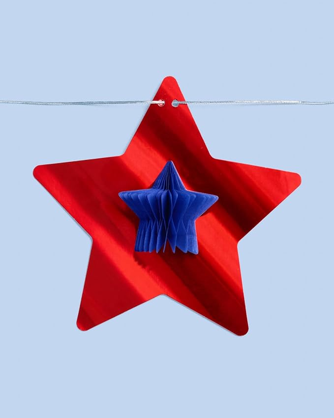 xo, Fetti Red, White + Blue Star Banner | 5.5 Ft. | 4th of July Garland, USA Decorations, America Party Backdrop, Cowboy Photo Booth Supplies