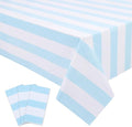 Kesfey 3 Packs Light Blue and White Vertical Striped Table Cloth 54 x 108 Inches Bluey Stripe Table Cover Disposable Plastic Beach Tablecloths Waterproof Rectangle Picnic Tablecover for Birthday Party