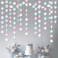 Macaron Circle Dots Hanging Garland White Blue Pink Circle Dots Hanging Streamer Macaron Bunting Banner Backdrop for Wedding Baby Shower Birthday Xmas Decor 40 Feet