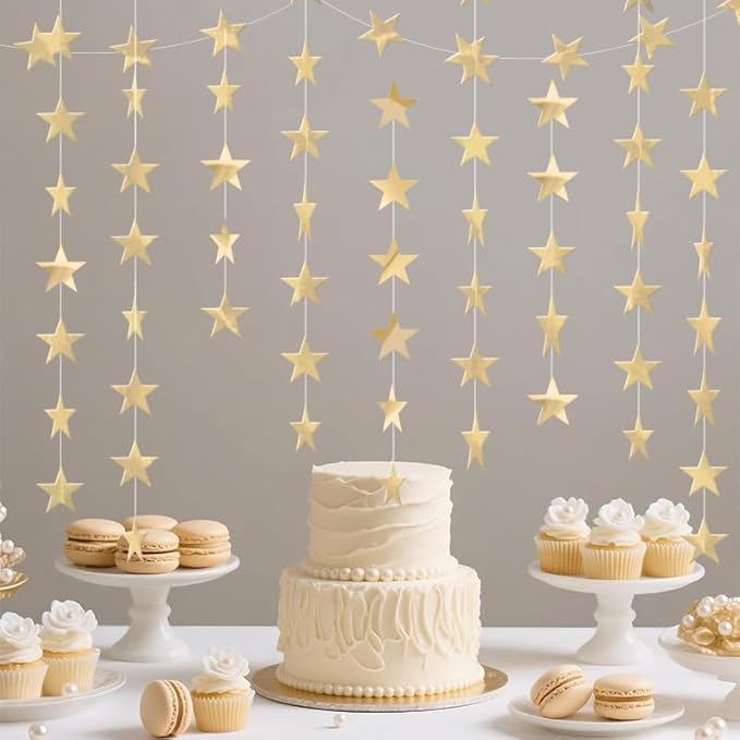 Champagne Shining Star Hanging Garland Champagne Hanging Sparkling Star Streamer Glitter Bunting Banner Twinkle Backdrop for Wedding Baby Shower Birthday Xmas Decorations 40 Feet