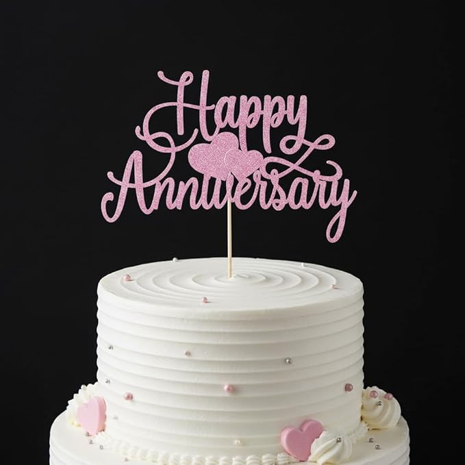 Kaoenla powder Glitter Happy Anniversary Cake Topper - Company Anniversary,Wedding Wedding Anniversary,Birthday Party Decoration Selected decorativeSupplies (powder)