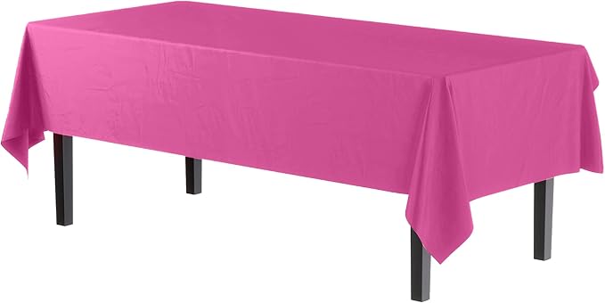 Exquisite Party Solids 6-Pack Premium Plastic Tablecloth 54in. x 108in. Rectangle Plastic Table Cover - Cerise