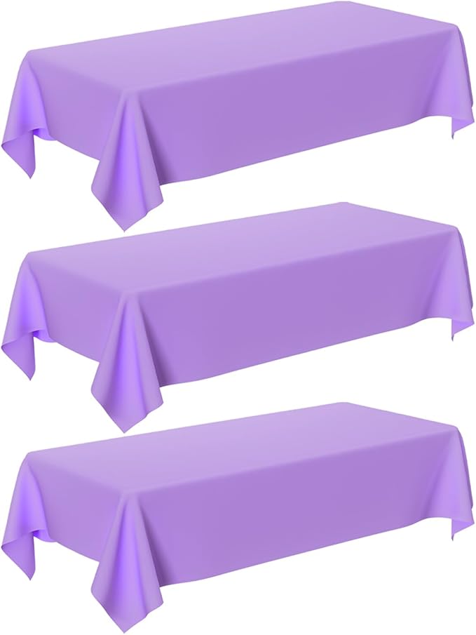 Purple Tablecloth - 3 Pack 54" × 108" Rectangle Disposable Light Purple Tablecloth, Lavender Waterproof Plastic Table Cover for Party, Wedding, Lavender Birthday Decoration