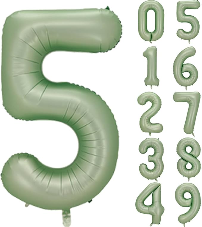 Number 5 Balloon, Large number balloons 40 inch, 5th Birthday Party Decorations 5 Year Old Birthday Sign Decor, Sage Green