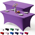 Trlyc 2 Pack 4FT Spandex Table Cloth - 48 x 30 Inch Rectangular Stretch Tablecloth, Wrinkle Resistant Scretch Table Cover for Wedding, Party, Banquet, Picnic, Outdoor Decoration (2Pcs,Purple)