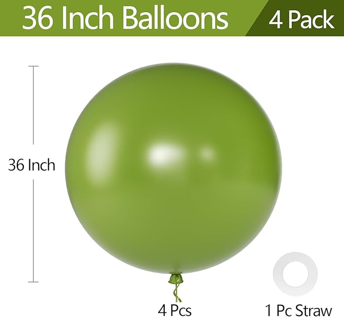 KALOR Olive Green Giant Balloons 36 Inch Large Latex Balloons, 4 Pack Jumbo Round Helium Balloon for Birthday Bridal Shower Wedding Baby Shower Party Decorations