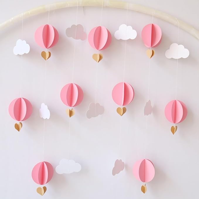 Pre-Strung Happy Birthday Banner and Decorations - Girls Toddler Birthday Decorations - 3D Garland with Pennant Banner Flags Pastel