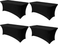 Obstal 8ft Stretch Spandex Table Cover - 4 Pack Universal Rectangular Fitted Tablecloth Protector for Wedding, Banquet and Party, Black