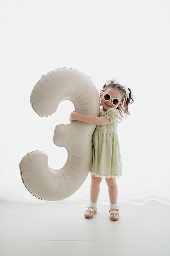 Numbers Balloons, 40 Inch 3 Balloon for Birthday Party Decoration, Cream Number 3 Ballon for 3, 13, 23, 30 Celebration, Boy and Girl Birthday, Christmas, Anniversary Decor