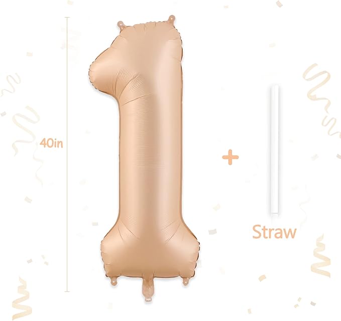 1 Balloon, Number 1 Balloons 40 Inch, Beige Large Big Foil Number 1 Balloon for First Birthday Party Graduation Wedding Anniversary Baby Shower Bachelorette Decoration Supplies
