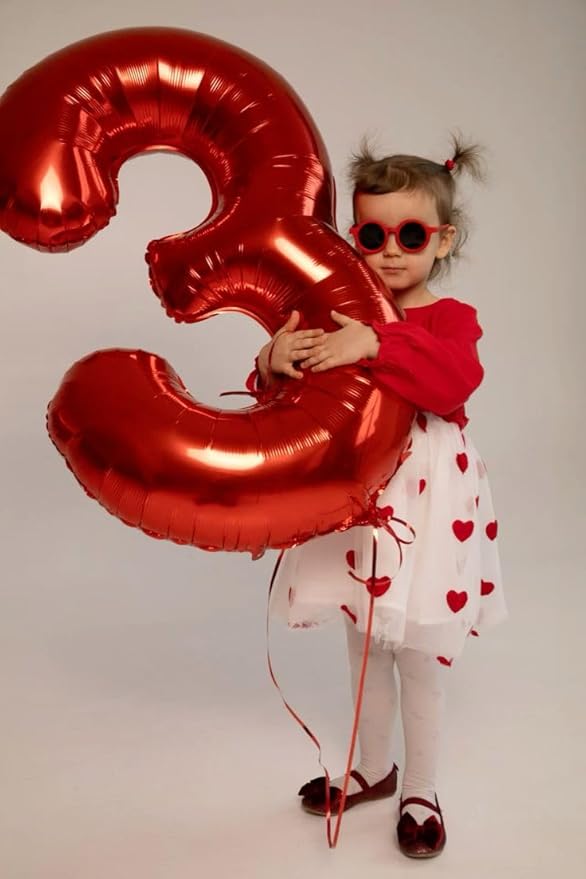 3 Birthday Balloon, 40 Inch 3 Year Old Balloon for Birthday Party Decoration, Red Number 3 Ballon for 3, 13, 23, 38 Celebration, Men and Women, Wedding, Anniversary Decor