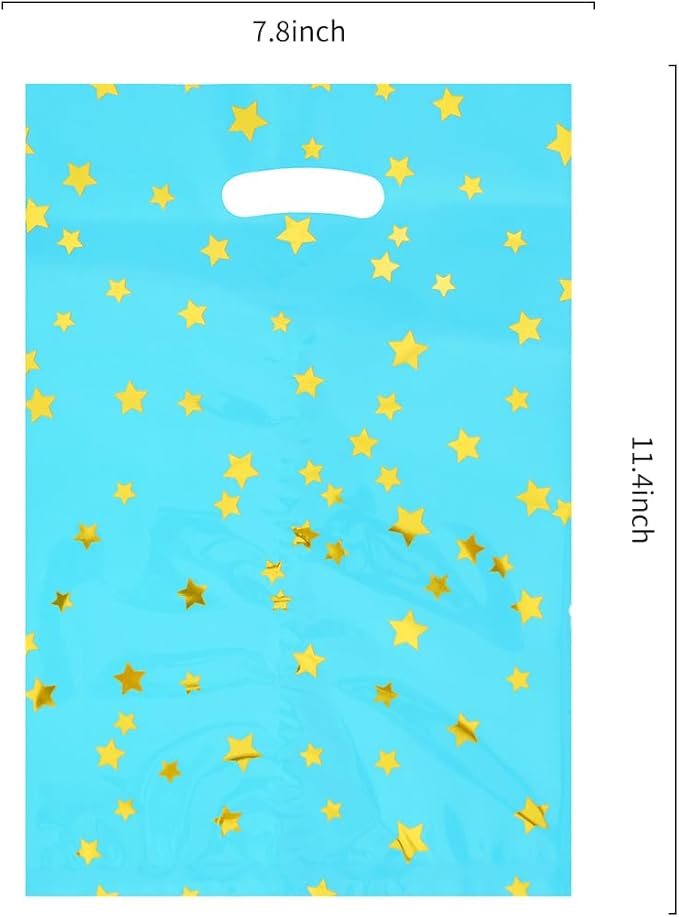 HABILE Happy Birthday Party Favor Bags 36 PCS Plastic Gift Bags with Glitter Stars for Children, Babies, Girls and Boys Birthdays