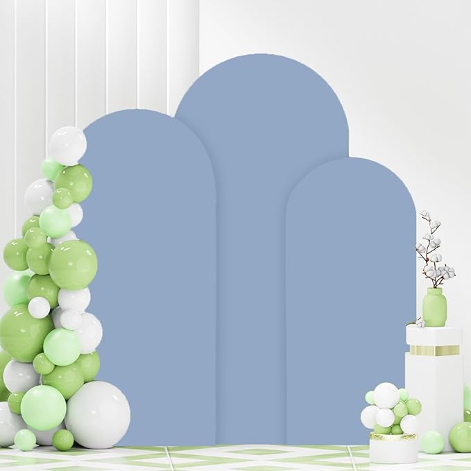 Wedding Arch Cover Set 5FT 6FT 7FT Dusty Blue Wedding Arch Cover Set of 3 Spandex Round Top Arch Covers for Metal Stand Balloon Stretchy Arch Cover for Wedding Party Supplies