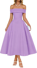 ZESICA Summer 2026 Cocktail Dresses for Women's Off Shoulder Short Sleeve Swing A Line Wedding Evening Party Midi Dress