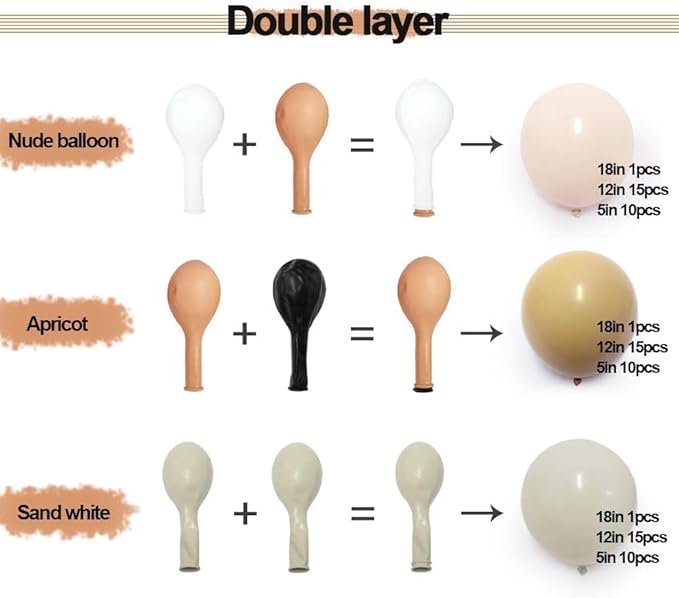 Double Stuffed White And Beige Balloons Garland Nude Cream Blush Ivory Balloons Apricot White Sand Balloons Arch Kit For Neutral Baby Shower Boho Gender Reveal Birthday Baptism Party Decorations