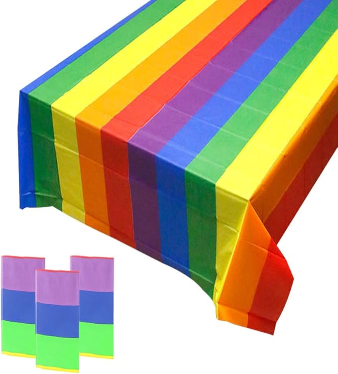 Pride Rainbow Tablecloth, 3 Pack Disposable Table Covers, 54" x 108" Plastic Table Cloth for Rectangle Tables for Wedding, Party, Banquet, Burgunday
